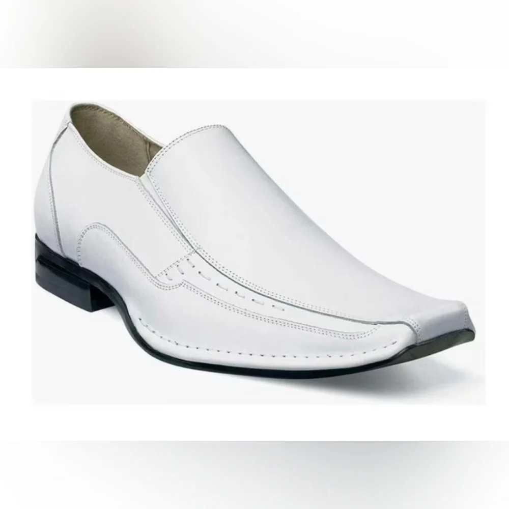 Templin White Leather Loafers Dress Shoes Bike Toe Wedding Casual Size 12M